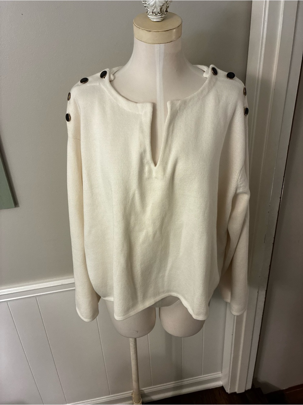 Banana Republic Cream Button Notch-Neck Sweater